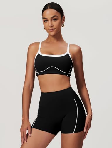 QBGJTD Two Piece Women Workout Sets Color Block Sports Bra and Scrunch Butt Lifting Shorts Gym Yoga Outfits - color: Black, size: X-Small