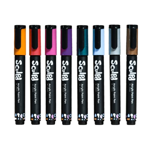Sculpd Acrylic Paint Pens Set, Metallic, Premium Fine Tips for Painting Pottery, Wood, Cardboard, Paper, Glass & Most Other Surfaces, 8 Vibrant Colors for Arts & Crafts | Premium fine-tip paint pens for pottery, wood, cardboard, paper, glass and other sur