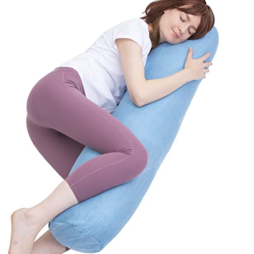 1 MIDDLE ONE Body Pillow, Bolster Pillow with Cooling Cover, Long Round Roll Cylinder Pillow for Bed, 47" x 7.87", Blue - color: Cooling Blue, size: 47 inch