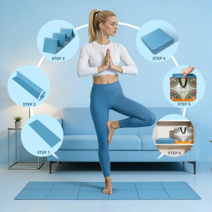 Foldable Yoga Mat Thick Non-Slip Exercise Mat | Packable Travel Fitness Mat, Carrying Bag Included, For Yoga, Pilates, Workout, Home & Gym Use - color: blue