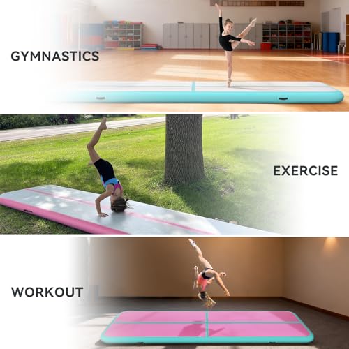 Inflatable Air Gymnastics Tumbling Mat 6ft 10ft 13ft 16ft 20ft | Air Tumble Track with Pump, Tumbling Gymnastic Mat for Kids Adults Home Training Cheerleading Yoga Outdoor Indoor Gym - color: Pink Black, size: 10ft*3.3ft*4in(3*1*0.1m)