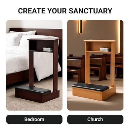 Prayer Kneeler with Book Storage Shelf, Wooden Catholic Prie Dieu Kneeling Bench for Home Altar, Solid Wood Meditation Worship Stool with Thick Padded Cushion(White) - color: White