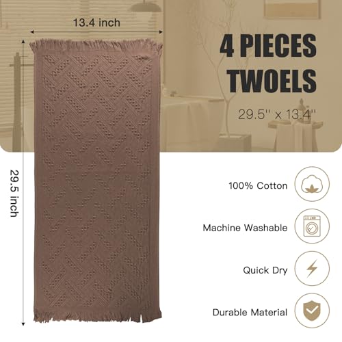 4 Pack Boho Bathroom Decor Hand Towels - color: Brown