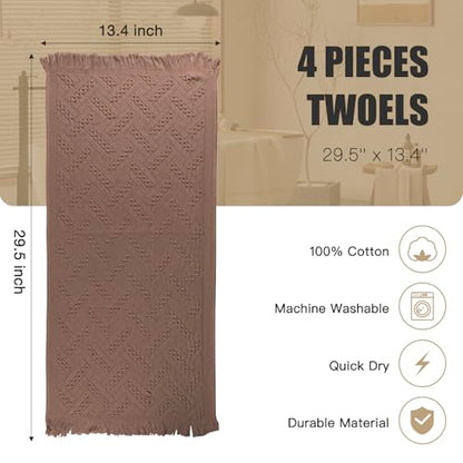 4 Pack Boho Bathroom Decor Hand Towels - color: Brown