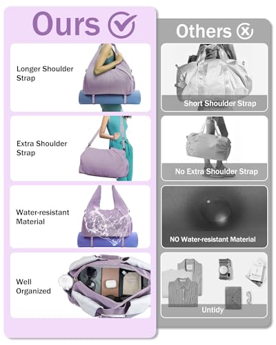 RHDZO Gym Bag for Women with Shoe and Wet Compartments, Yoga Mat Holder - color: Purple