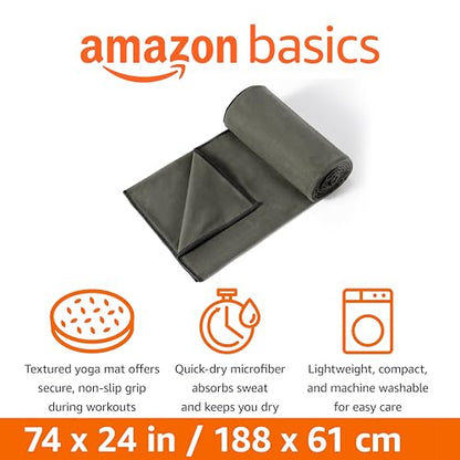 Amazon Basics Yoga Mat Towel, Hot Yoga, Soft, Sweat Absorbant - color: Gray