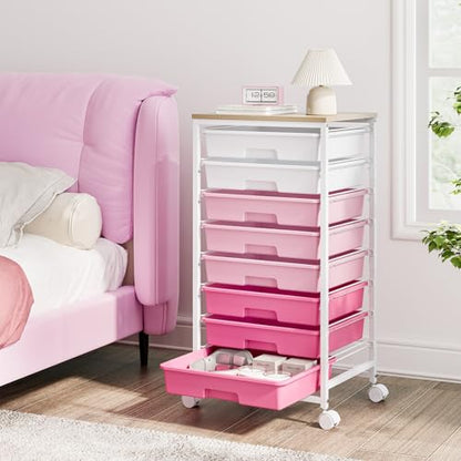TOOLF Rolling Storage Cart with 8 Drawers,Rose Pink - color: Rose Pink