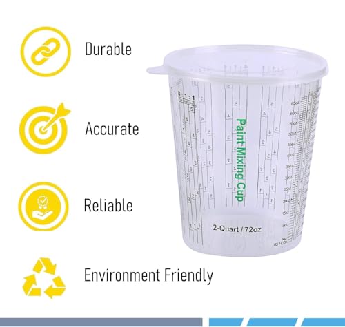 CANOPUS 72-oz Paint Mixing Cups, Pack of 12 Cups with 3 Lids, Reusable and Solvent-Resistant Clear Plastic Containers for Paint, Epoxy, Resin, Oil, and Thinner - size: 72 oz
