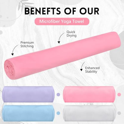 Breling 4 Pack 72 x 24 Inch Microfiber Non-Slip Hot Yoga Towels, Multicolor - color: Purple, Pink, Blue, White
