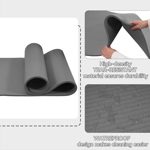 Fitvids Yoga Mat, 1/2-Inch Extra Thick High Density Exercise Mat, Anti-Tear Exercise Yoga Mat with Carrying Strap, Suitable for Various Yoga Exercises - color: Gray