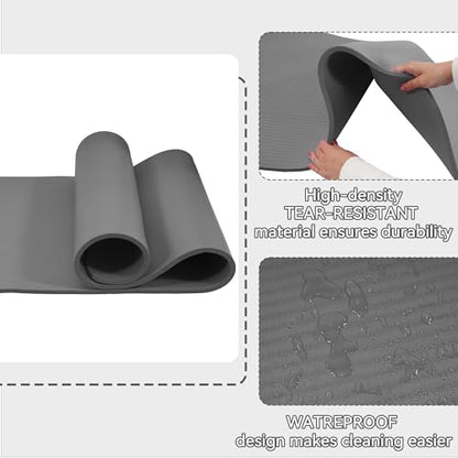 Fitvids Yoga Mat, 1/2-Inch Extra Thick High Density Exercise Mat, Anti-Tear Exercise Yoga Mat with Carrying Strap, Suitable for Various Yoga Exercises - color: Gray