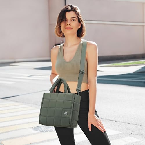 Quilted Crossbody Bags for Women,Puffer Weekender Overnight Bag,Purse Handbag Organizer,Small Tote Bags Shoulder Bag - color: Green
