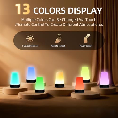 Night Light, Dimmable Touch Lamp and Remote Control, 13 RGB Colors & 5 Brightness, Rechargeable Bedside Table Lamp for Baby Kids Nursery Bedroom Bathroom Camping (Black) - color: Black