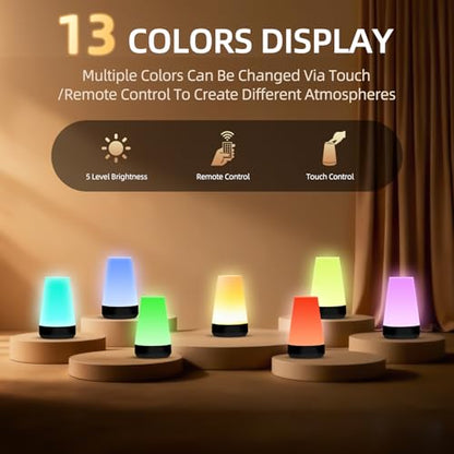 Night Light, Dimmable Touch Lamp and Remote Control, 13 RGB Colors & 5 Brightness, Rechargeable Bedside Table Lamp for Baby Kids Nursery Bedroom Bathroom Camping (Black) - color: Black
