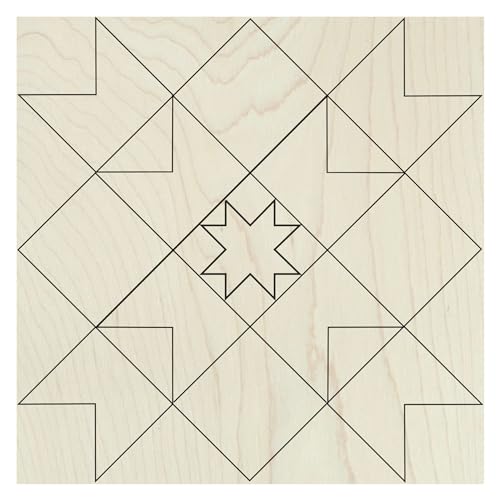 Barn Quilt DIY Kit | Unfinished Wood Quilt Block Painting Sign | Pre Drawn Paintable Wooden Country Wall Art (12 inches, Patchwork Star) - size: 12 inches