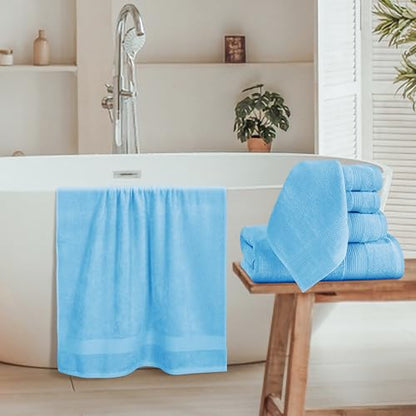 Belizzi Home 8 Piece Towel Set 100% Ring Spun Cotton, 2 Bath Towels 27x54, 2 Hand Towels 16x28 and 4 Washcloths 13x13 - Ultra Soft Highly Absorbent Machine Washable Hotel Spa Quality - Light Blue - color: Light Blue, size: 8 Piece Towel Set