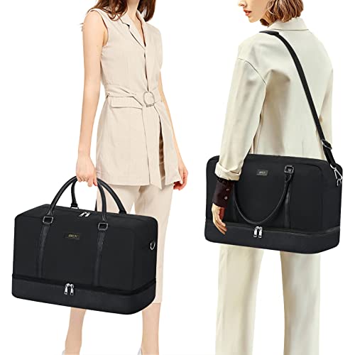 IBFUN Weekender Bags for Women, 21" Travel Duffle Bag with Shoe Compartment - color: A9-Nylon-Black