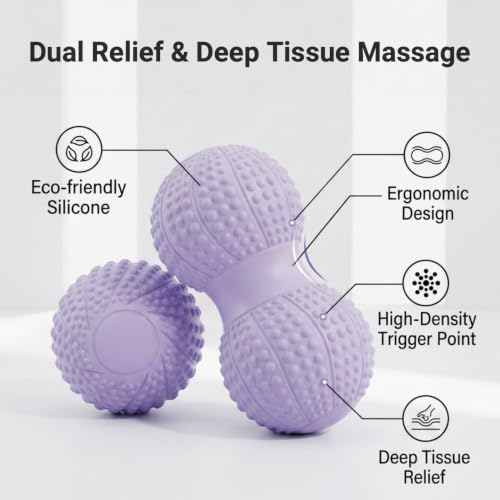 Peanut Massage Ball and Single Ball Set for Myofascial Release, Deep Tissue, Muscle Recovery (Purple) - color: Purple