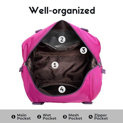 SUNNY BIRD Duffel with Utility Pouch, 40L Weekender Overnight Bag with Shoe Compartment for Travel and Sports (Purple) - color: Purple