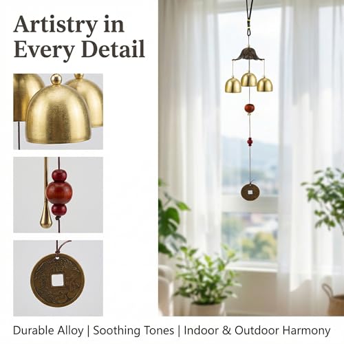 Feng Shui Wind Chimes for Good Luck Small Tibetan Brass Bells Windchimes Hanging Decor for Home Garden Outdoor Zen Campana de Viento Boho Asian Charms for Inside Outside Windstorm