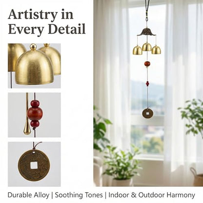 Feng Shui Wind Chimes for Good Luck Small Tibetan Brass Bells Windchimes Hanging Decor for Home Garden Outdoor Zen Campana de Viento Boho Asian Charms for Inside Outside Windstorm