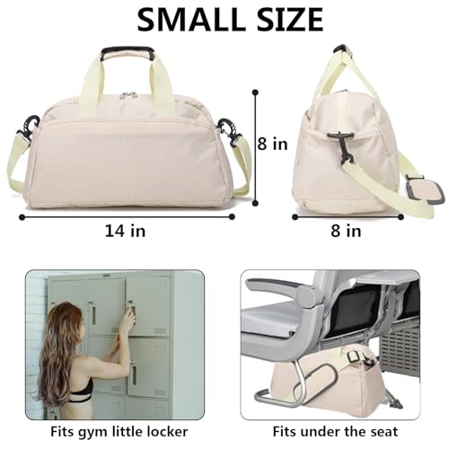 14 inch Small Gym Bag for Women & Men, Mini Duffel Bag for Travel Sports Lightweight Carry On Bag (Beige) - color: Beige
