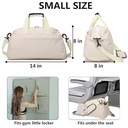 14 inch Small Gym Bag for Women & Men, Mini Duffel Bag for Travel Sports Lightweight Carry On Bag (Beige) - color: Beige
