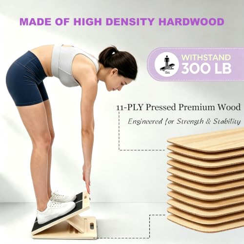 Wooden Slant Board for Calf Stretching – Adjustable Calf Stretch & Mobility Board for Squats & Exercise, Incline Board for Ankle Achilles & Foot Stretcher, Green