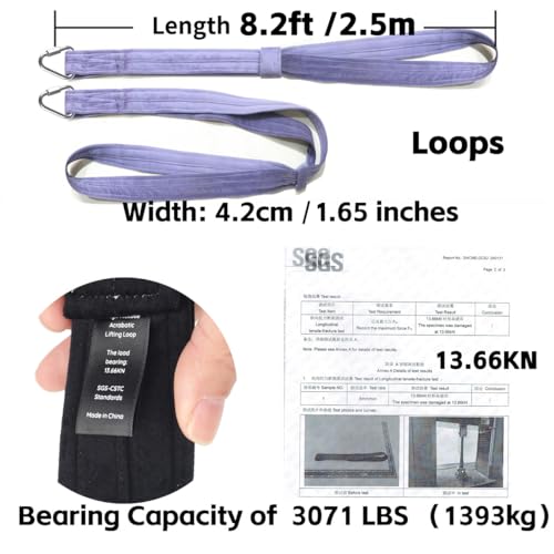 8.2ft 2.5m Aerial Straps Ropes Yoga Aerial Acrobatics Body Aerial Loop Trapeze Circus Apparatuses Equipment Three-Layer Straps 1 pairs - color: Light Purple
