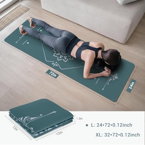 Avoalre Yoga Mat Foldable - Textured Non Slip Exercise Mat -Travel Lightweight Hot Yoga Mat with Carry Bag for Pilates & Home Workouts (72"L x 24"W x 3mm Thick) - color: Green