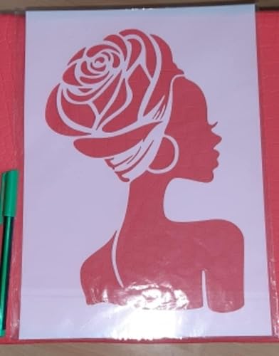TIAMECH A4 Reusable African Girl Stencil for Painting | Fashion Hairstyle & Hoop Earrings Lady Layering Template, DIY Wall Art, Wood Furniture, Scrapbook & Crafts (8.3x11.7inch) - style: Beauty Girl