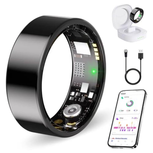 Smart Ring No Subscription, Health Tracker Ring for Women (Black, 6#) | Tracker Sleep, Blood Oxygen, Heart Rate, SpO2, HRV Stress, Step Counter, IP68 Waterproof, Compatible with iOS & Android - color: Black, size: 6#
