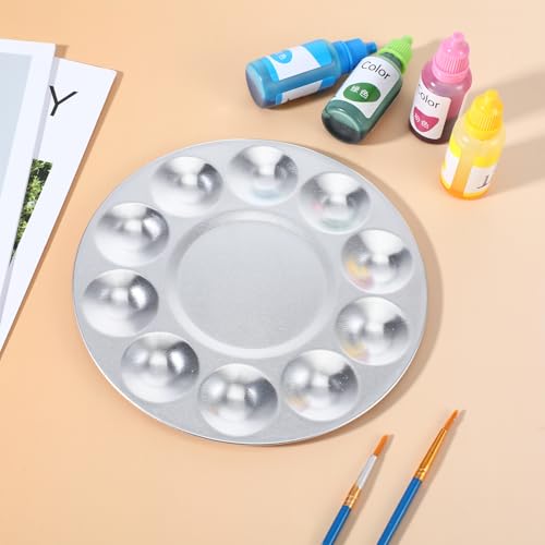 Trinkrittey 2 Pcs Metal Paint Palette Round Paint Tray Palettes with 10 WEL | Metal Paint Palette Washable Painting Supplies for Professional Art Paints Watercolours Birthday Painting Party DIY Craft