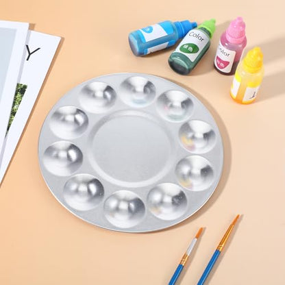 Trinkrittey 2 Pcs Metal Paint Palette Round Paint Tray Palettes with 10 WEL | Metal Paint Palette Washable Painting Supplies for Professional Art Paints Watercolours Birthday Painting Party DIY Craft