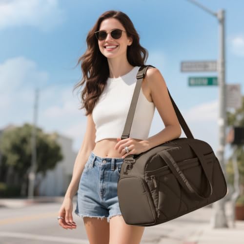 Women's Duffle Gym Bag, Carry-On Shoe Compartment for Weekender Overnight - color: Chocolate, size: Medium