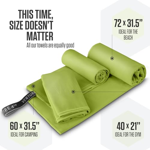 VENTURE 4TH Quick Dry Microfiber Towel for Camping & Gym - Lime Large - color: Lime, size: 60.00" x 31.50"