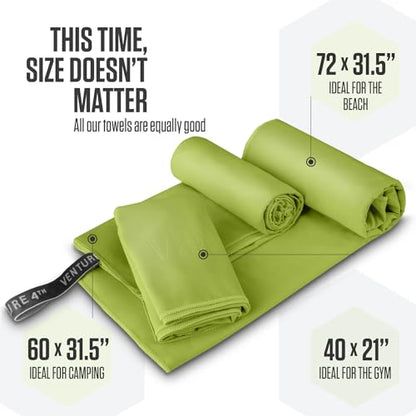 VENTURE 4TH Quick Dry Microfiber Towel for Camping & Gym - Lime Large - color: Lime, size: 60.00" x 31.50"