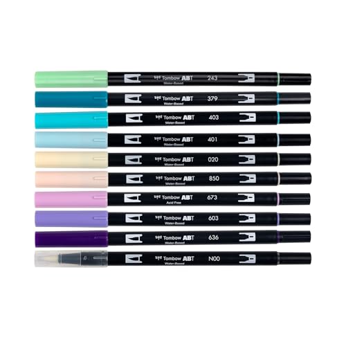 Tombow 56256 Dual Brush Pen Art Markers, Mermaids, 10-Pack. Brush/Fine Tips