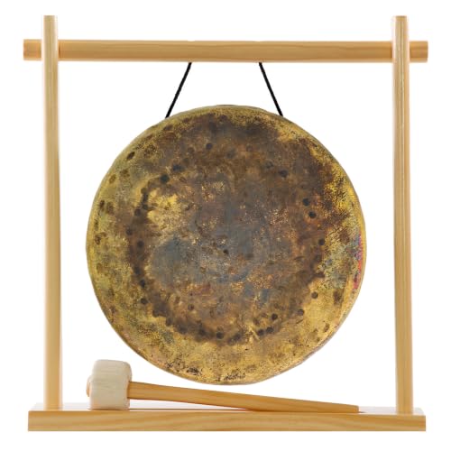 My Little Pagoda 8" to 10" Gong Stand - Includes Stand, Mallet, & Your Choice of Gong - Perfect for Desktop, Sound Healing & Meditation - Bronze Gong, Wooden Stand - size: 10" Atlantis