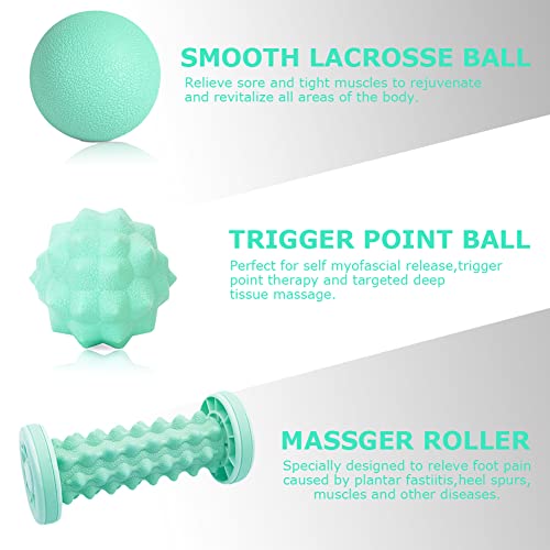 Foot Massage Ball & Foot Rollers 6 in 1 Set with Handheld Roller, Spiky Ball, Lacrosse Ball, Massage Roller, Steel Ball Massager for Relieve Plantar Fasciitis, Deep and Superficial