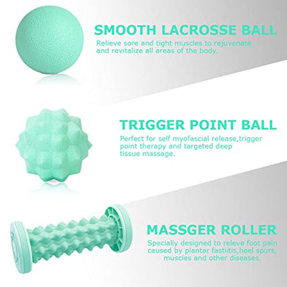 Foot Massage Ball & Foot Rollers 6 in 1 Set with Handheld Roller, Spiky Ball, Lacrosse Ball, Massage Roller, Steel Ball Massager for Relieve Plantar Fasciitis, Deep and Superficial