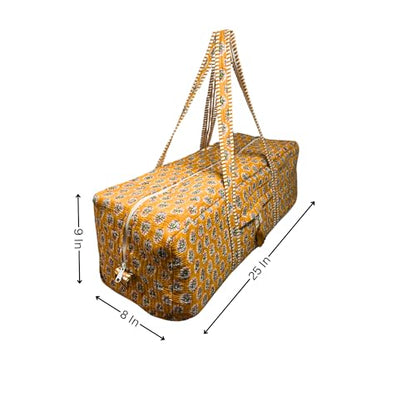 Large Capacity Handblock Printed Yoga Mat bag for Women, Gym Bag, Fits Yoga Blocks, Adjustable strap, Pilates, Gym, Fitness Block & Gear, Light and Durable - color: Marigold Earth