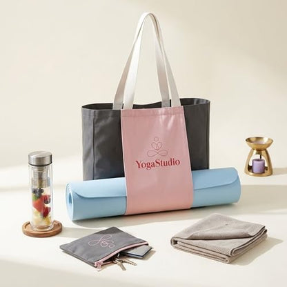 Large Canvas Yoga Tote Bag with Yoga Mats Bags Carrier Eco Friendly Cotton Shoulder Bag for Pilates, Gym, Beach, Groceries & Travel YG10