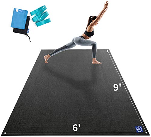 MRO Extra Large Yoga Mat, 12'x6'/9'x6'/7'x5'/6'x4' (9MM) | Extra Wide and Thick Exercise Mats for Home Gym Workout, Non-Slip, Soft for Women and Men, Ideal for Yoga, Pilates. - color: black, size: 9*6 FT