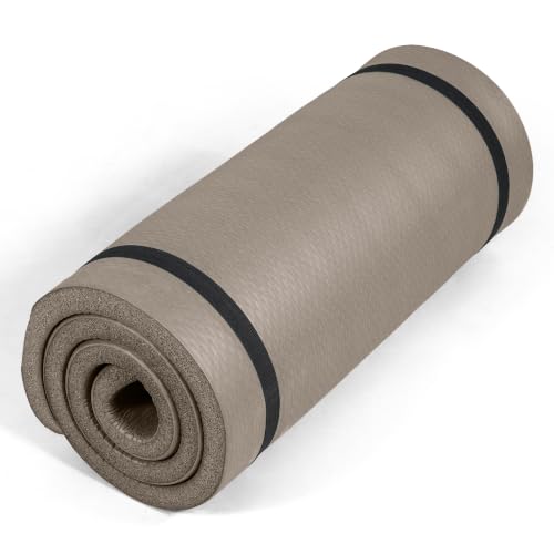 Tone Fitness 1-Inch Thick Yoga Mat | High-Density, Non-slip Exercise Mat with Carrying Strap for Yoga, Pilates, & Home Gym Workouts | Multiple Options - color: Beige, style: Diamond