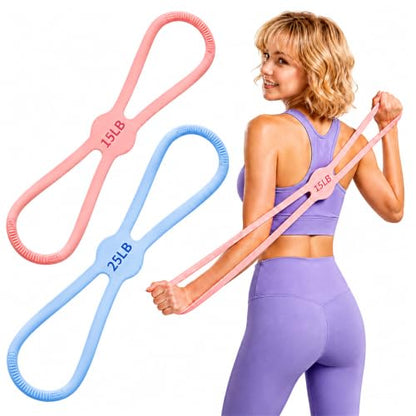 Silicone Figure 8 Resistance Bands for Women, 15 & 25 LB Set