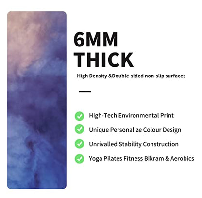 nuveti Yoga Mat Print Extra Thick TPE Non Slip Fitness Exercise Mat with Carrying Bag,72"x24" Extra Thick 6MM Exercise & Workout Mat for Yoga, Pilates Fitness and Floor Exercises - color: Fog-P