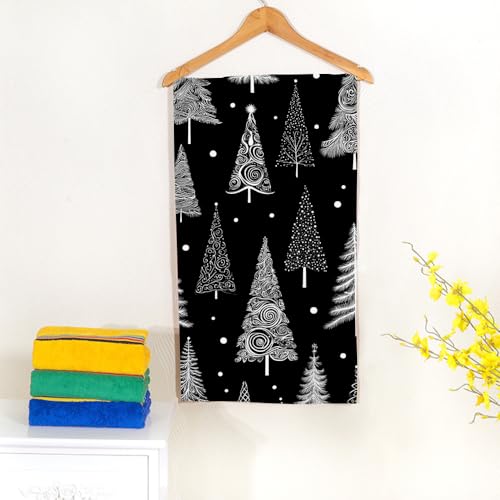 Christmas Tree Beach Towel Black White Leaf Circle Polka Dot Face Towels Suit Travel Sports Pool Swimming Bath Camping Spa Gym Yoga,15x30 Inch - color: Christmas Tree