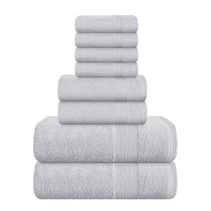 Belizzi Home 8 Piece Towel Set 100% Ring Spun Cotton, 2 Bath Towels 27x54, 2 Hand Towels 16x28 and 4 Washcloths 13x13 - Ultra Soft Highly Absorbent Machine Washable Hotel Spa Quality - Light Grey - color: Light Grey, size: 8 Piece Towel Set