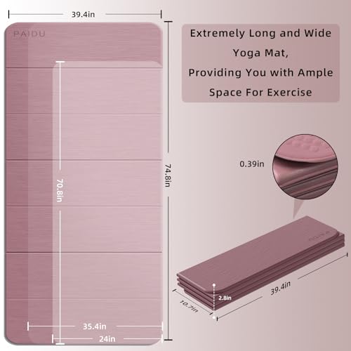 PAIDU Foldable Yoga Mat 10MM Thick 75‘’x40‘“ Quick Fold Easy Storage - color: Deep Pink